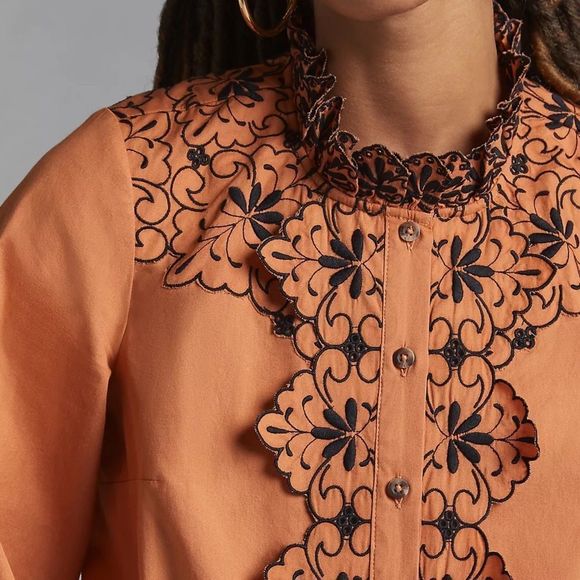 Anthropologie Scalloped Embroidered Buttondown NWT Size 10 - Picture 8 of 9